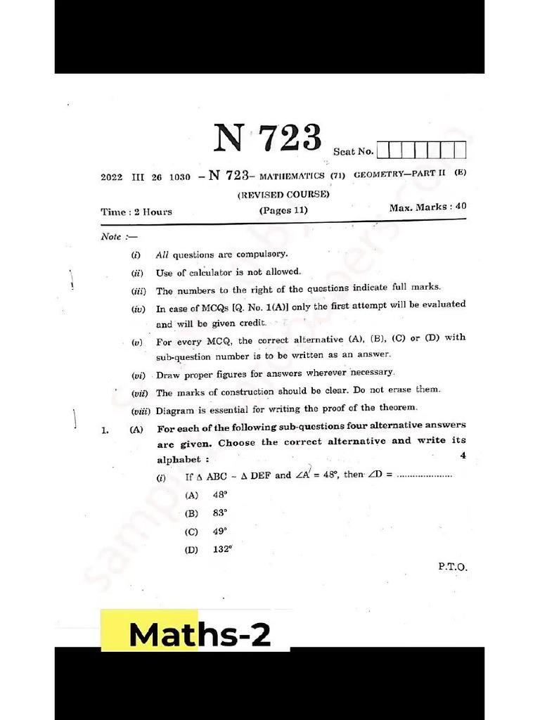 2022 Maths 2 Board | PDF