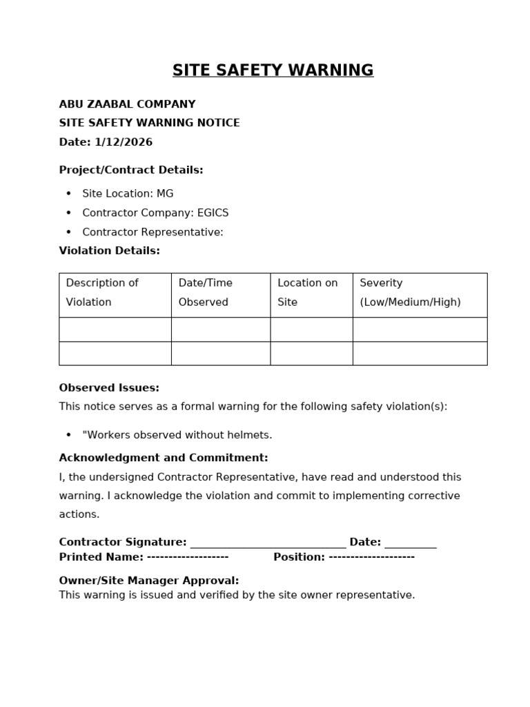 Site Safety Warning | PDF