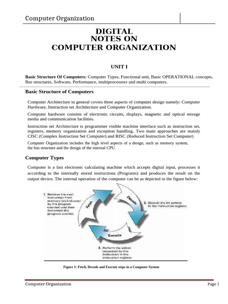 Co Unit-I Part 1-M.c.a | PDF | Central Processing Unit | Computer Data ...