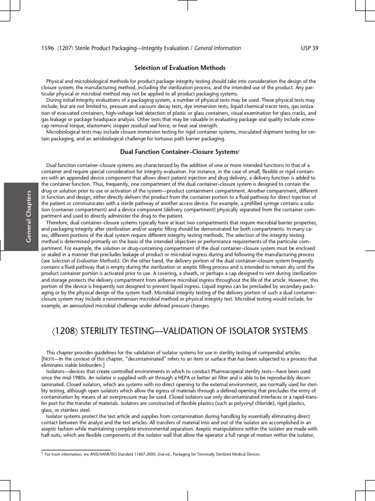 Usp 1208 Sterility Testing-Validation of Isolator Systems | PDF ...