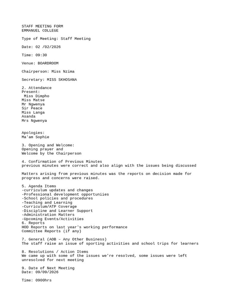 Staff Meeting 2026 | PDF