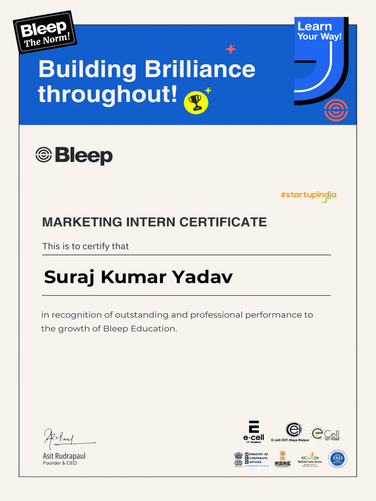 Suraj Kumar Yadav FormId 28844723 Internship Certificate | PDF