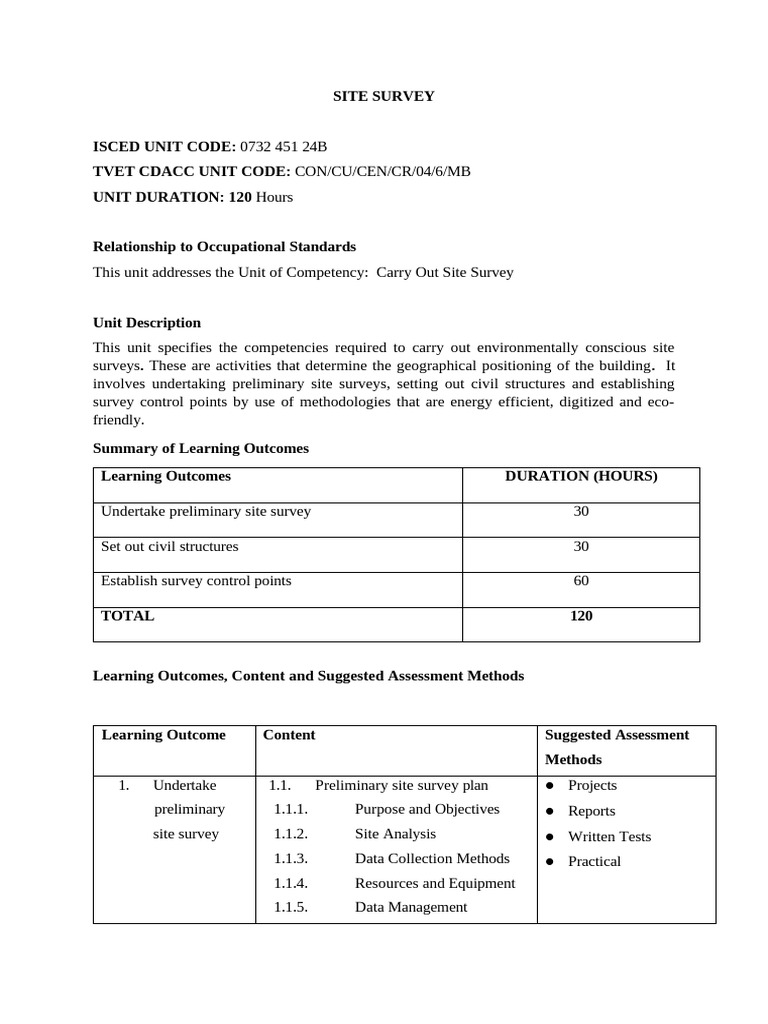 Carry Out Site Survey Curriculum | PDF | Surveying | Calibration
