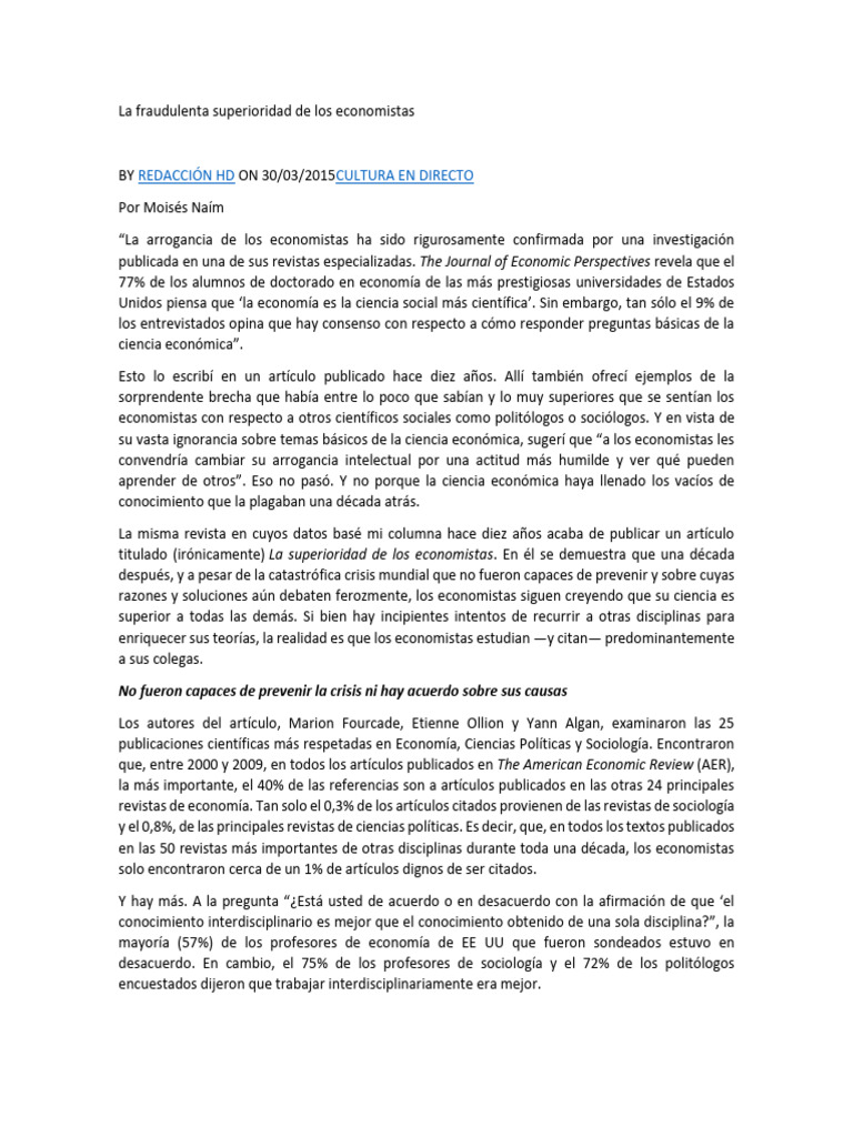 La Fraudulenta Superioridad de Los Economistas | PDF | Ciencias ...