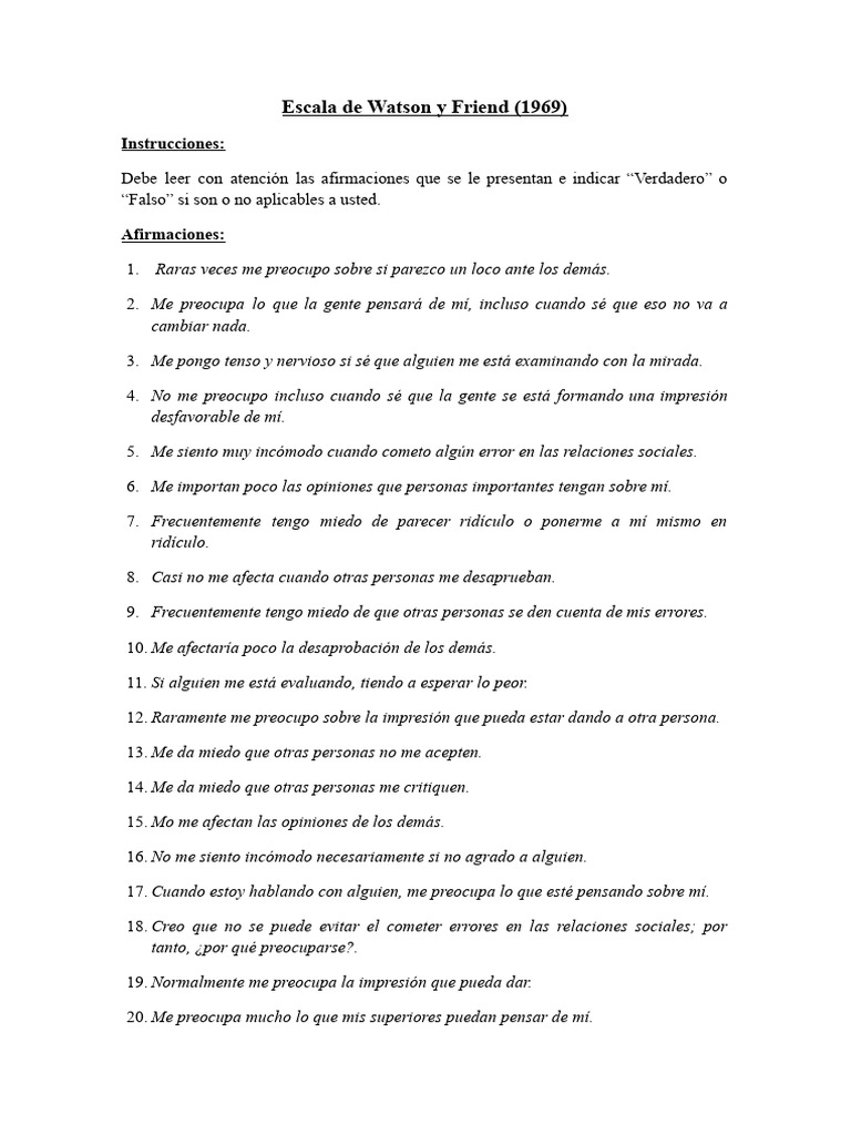 Escala de Temor A La Evaluación Negativa | PDF