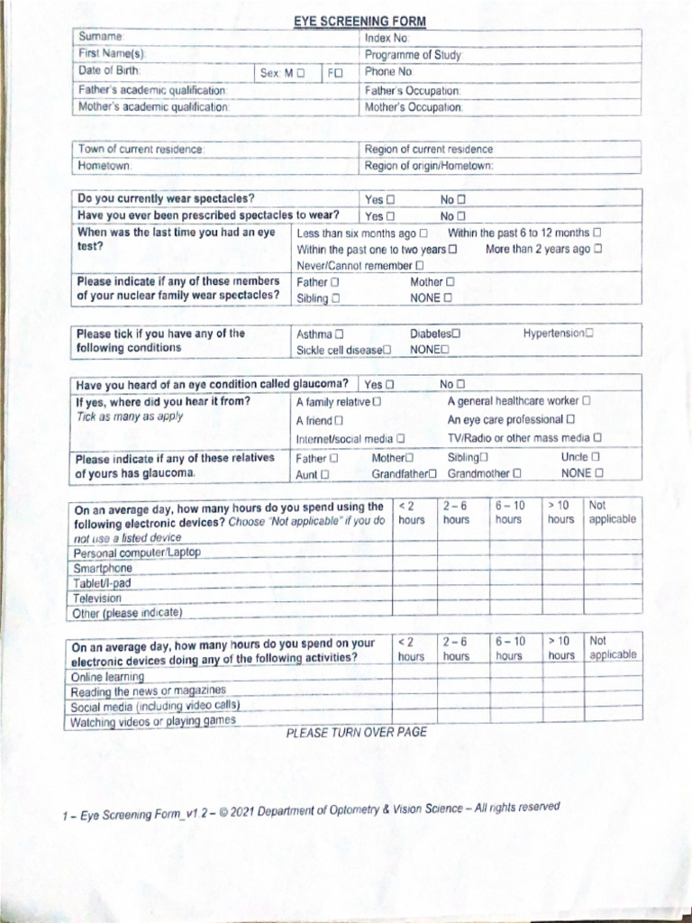 Eye Screening Forms | PDF