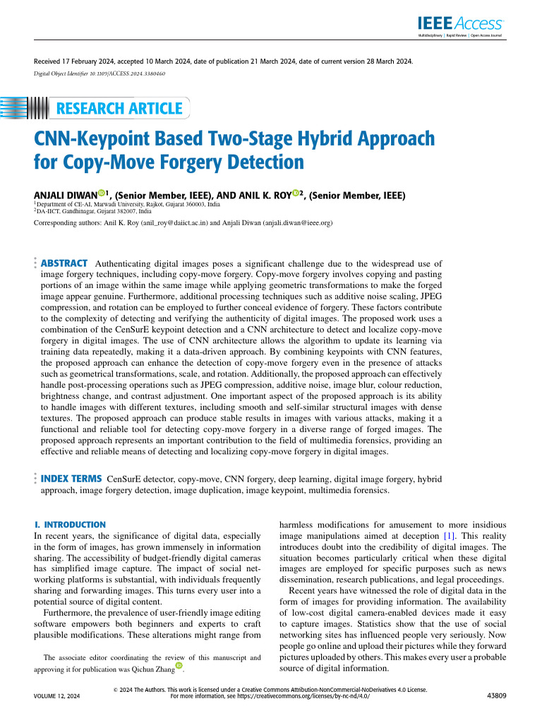 CNN-Keypoint Based Two-Stage Hybrid Approach For Copy-Move Forgery ...