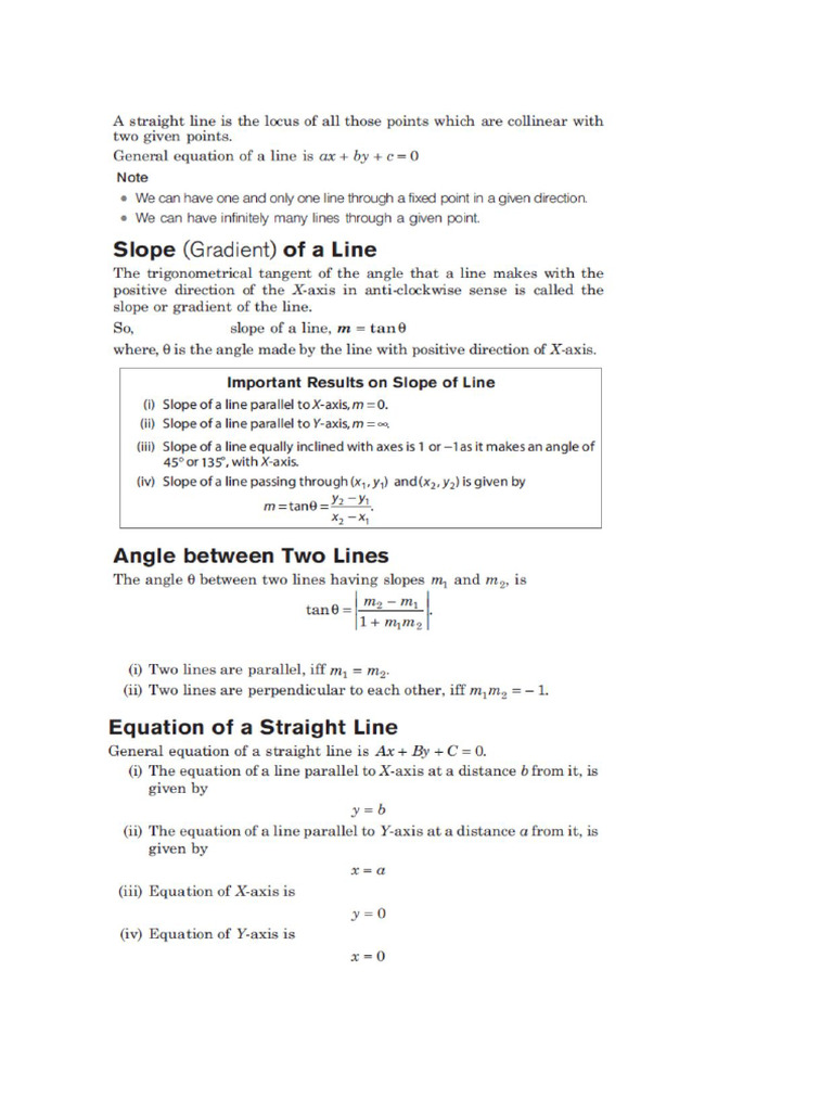Straight Lines Important Points, Ideas and Formulae | PDF