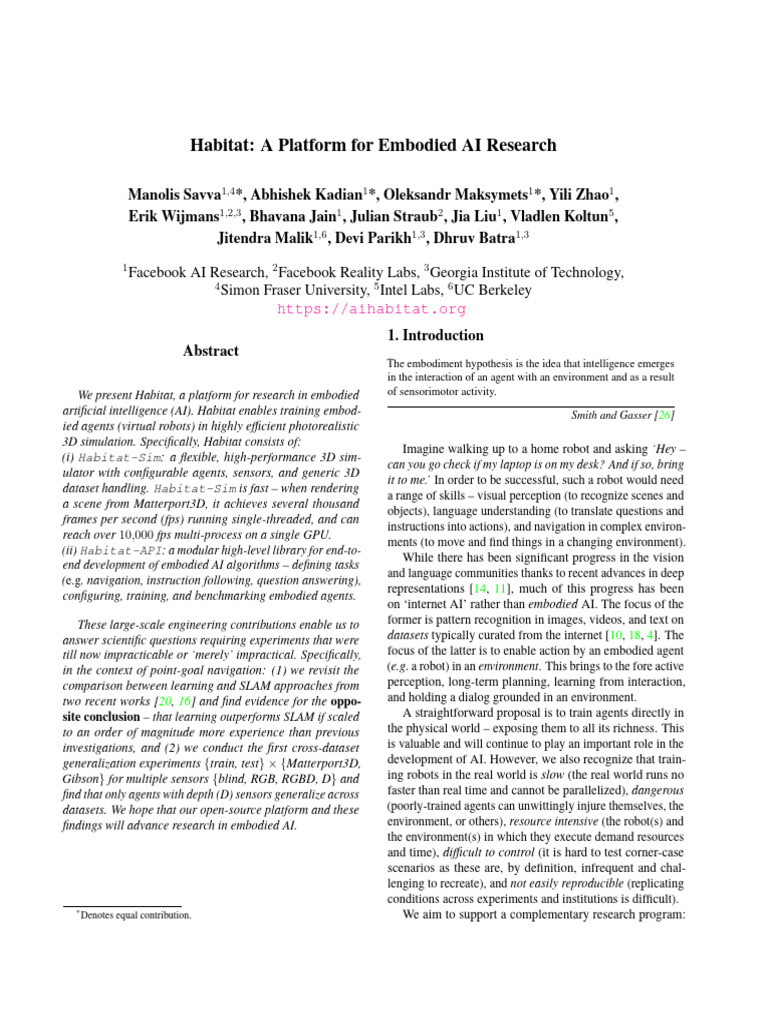 Habitat A Platform For Embodied AI Research | PDF | Simulation ...
