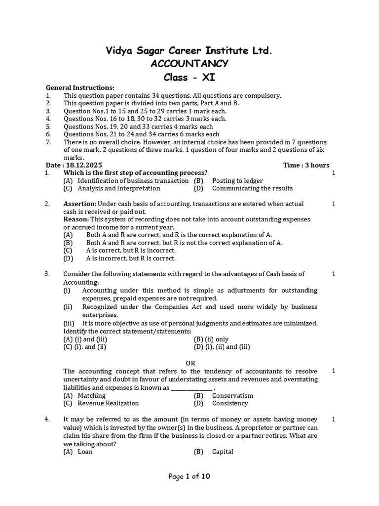 11th ACCOUNTANCY PAPER 18.12.2025 | PDF | Debits And Credits | Expense