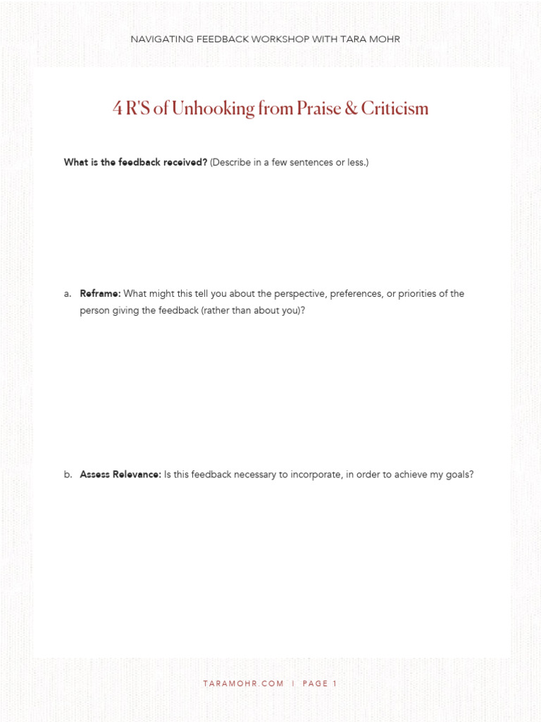 SWENext-4 Rs of Unhooking From Praise & Criticism-Tara Mohr | PDF