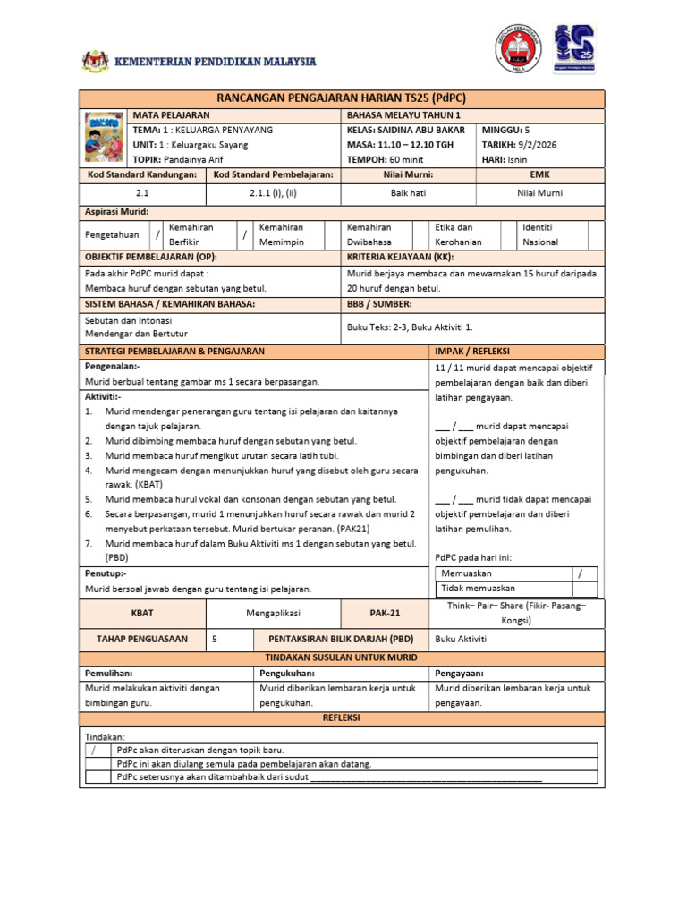 Minggu 5 RPH BM T1 | PDF