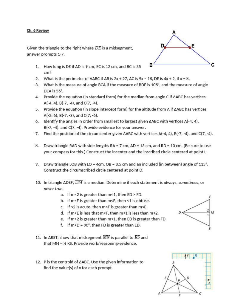 Ch. 6 Review Packet | PDF | Triangle | Angle