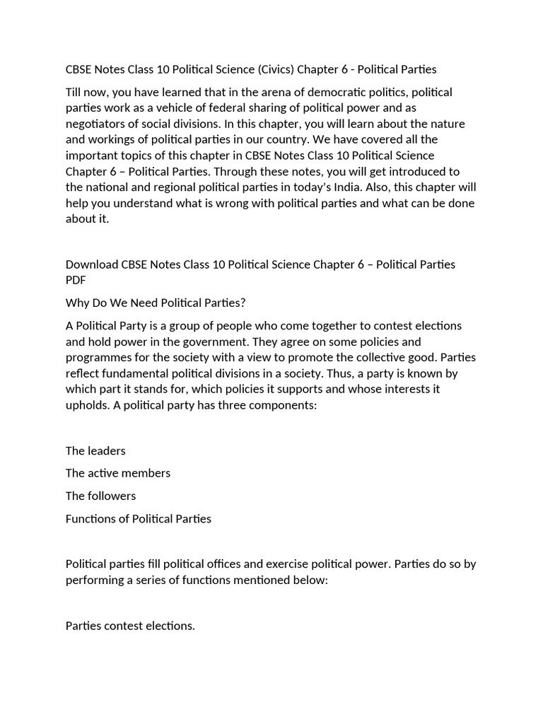 CBSE Notes Class 10 Political Science | PDF | Political Science ...