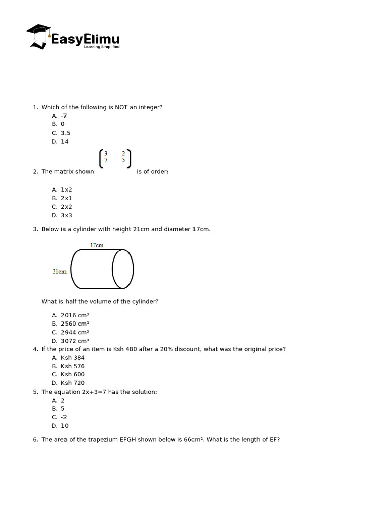 Mathematics - CBC Grade 9 End Term 2 Exams 2025 Set 1-4895 | PDF | Area ...