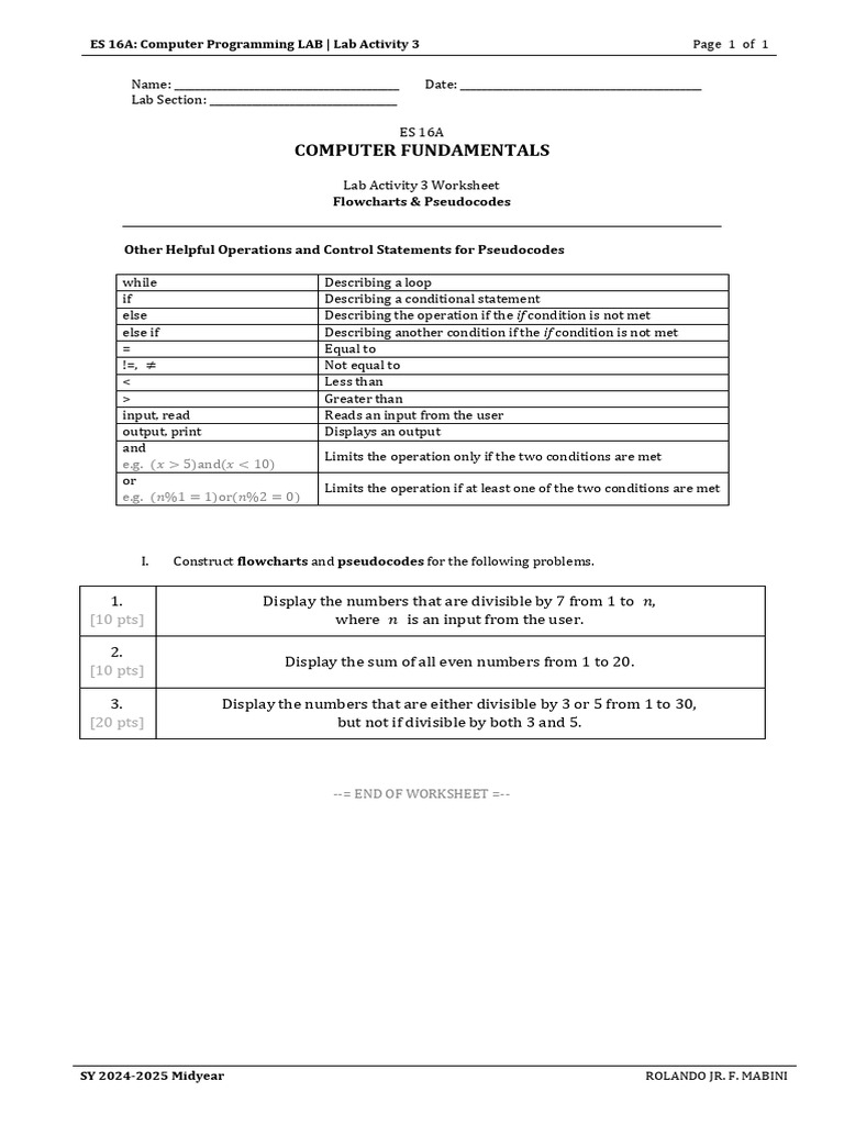 Lab Act 3 - Flowcharts - Students' | PDF