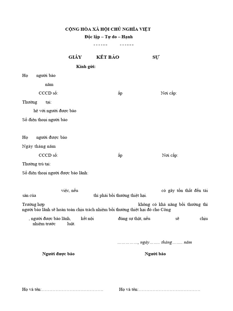 Cam Kết Bảo Lãnh Nhân Sự - Mẫu Mới - SPX | PDF