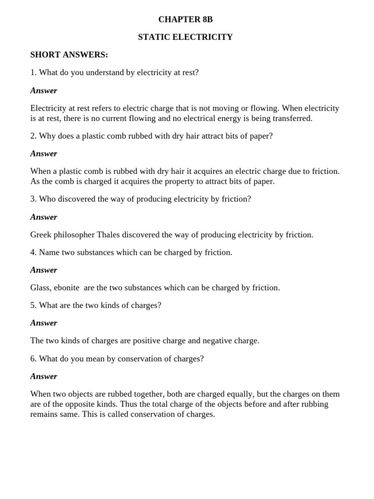 Chapter 8B Static Electricity | PDF | Electric Charge | Atoms