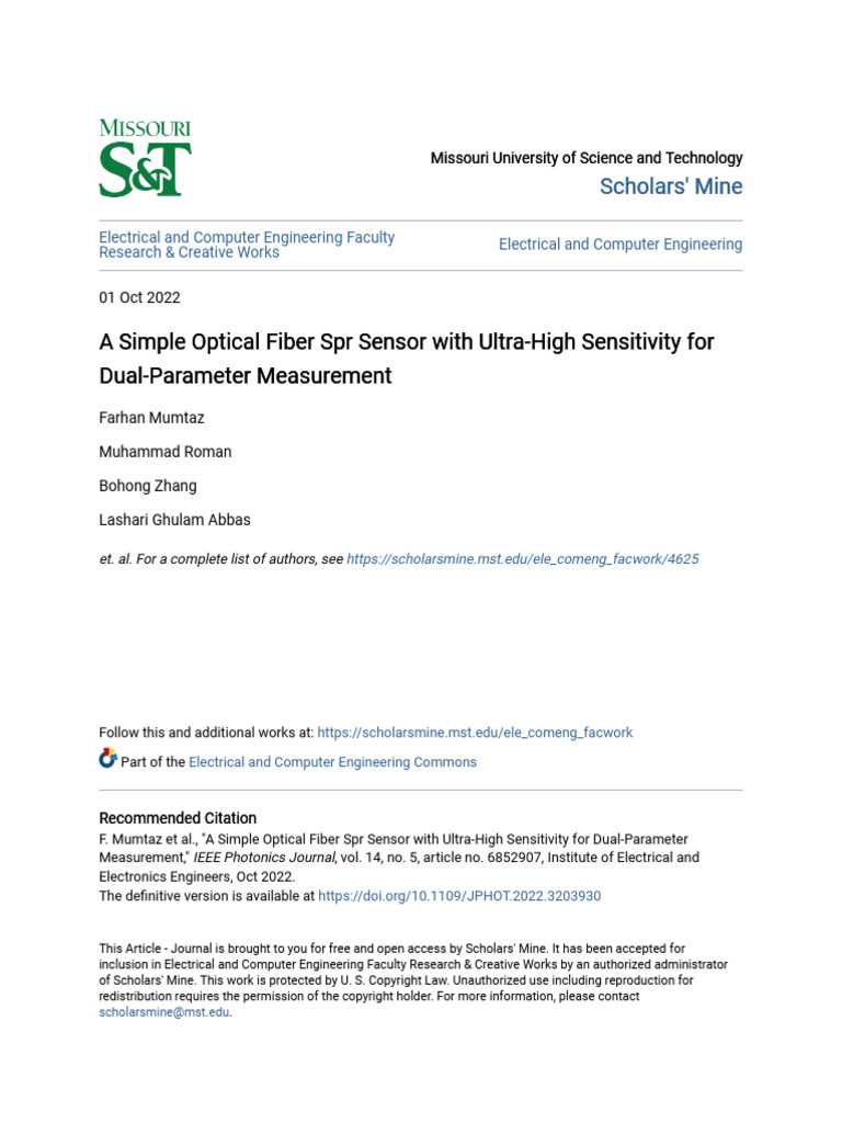 A Simple Optical Fiber SPR Sensor With Ultra-High Sensitivity For | PDF ...
