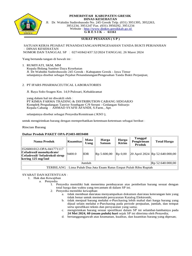 SP 41842 Dau PT Ifars - PT KFTD Sidoarjo Sefadroksil Sirup | PDF