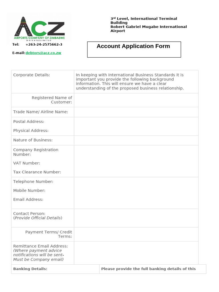 Acz Account Application Form | PDF | Credit Card | Banks