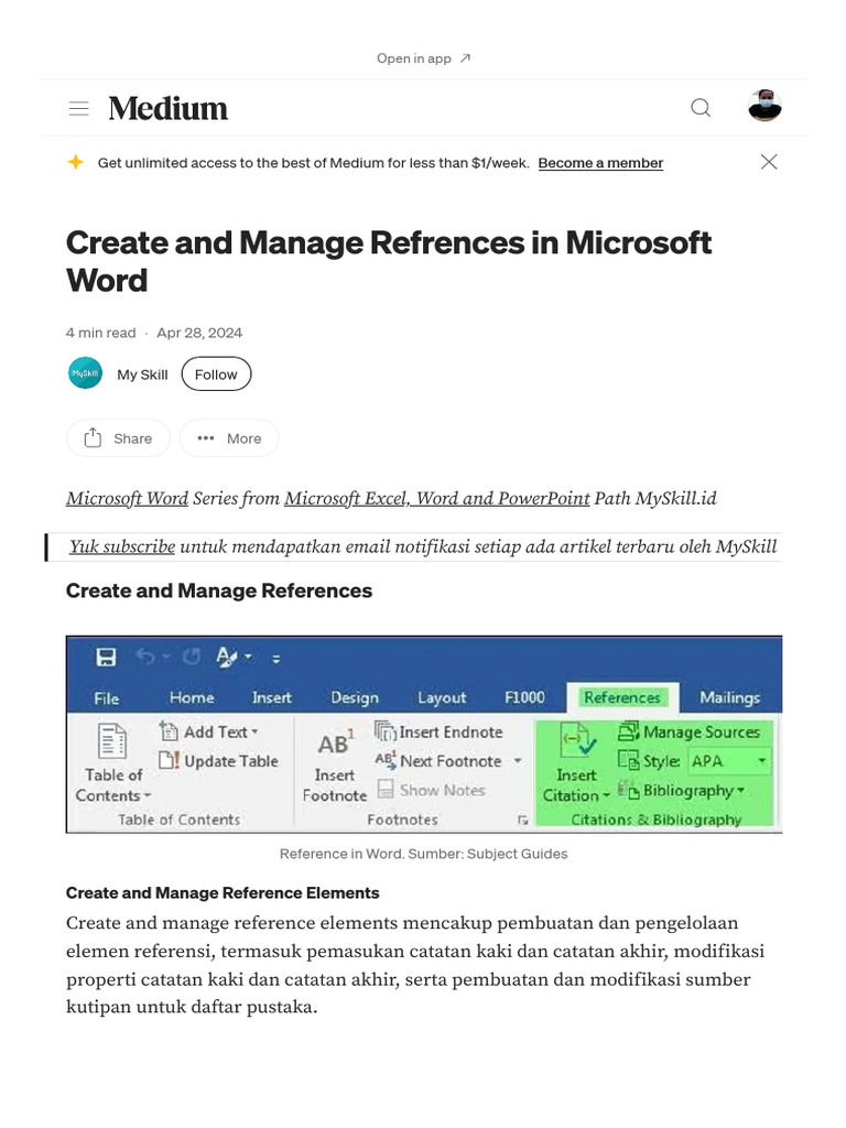 Create and Manage Refrences in Microsoft Word - by My Skill - Medium | PDF