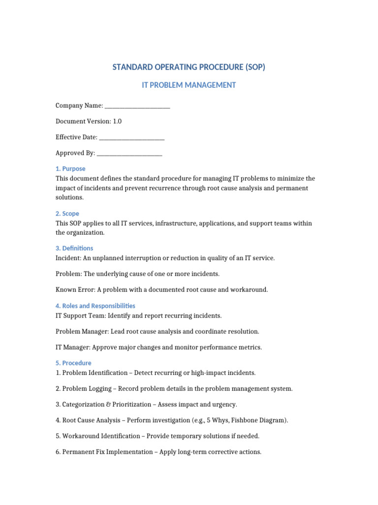 IT Problem Management SOP Template | PDF