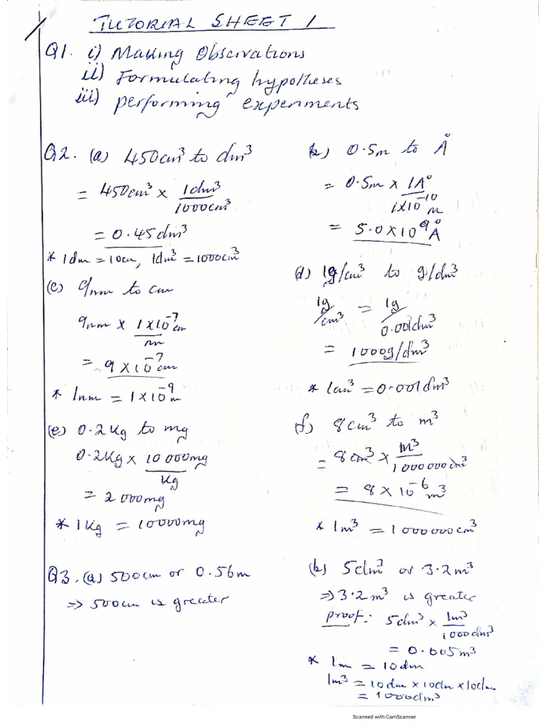 CH1110 Tutorial 1 Solutions | PDF