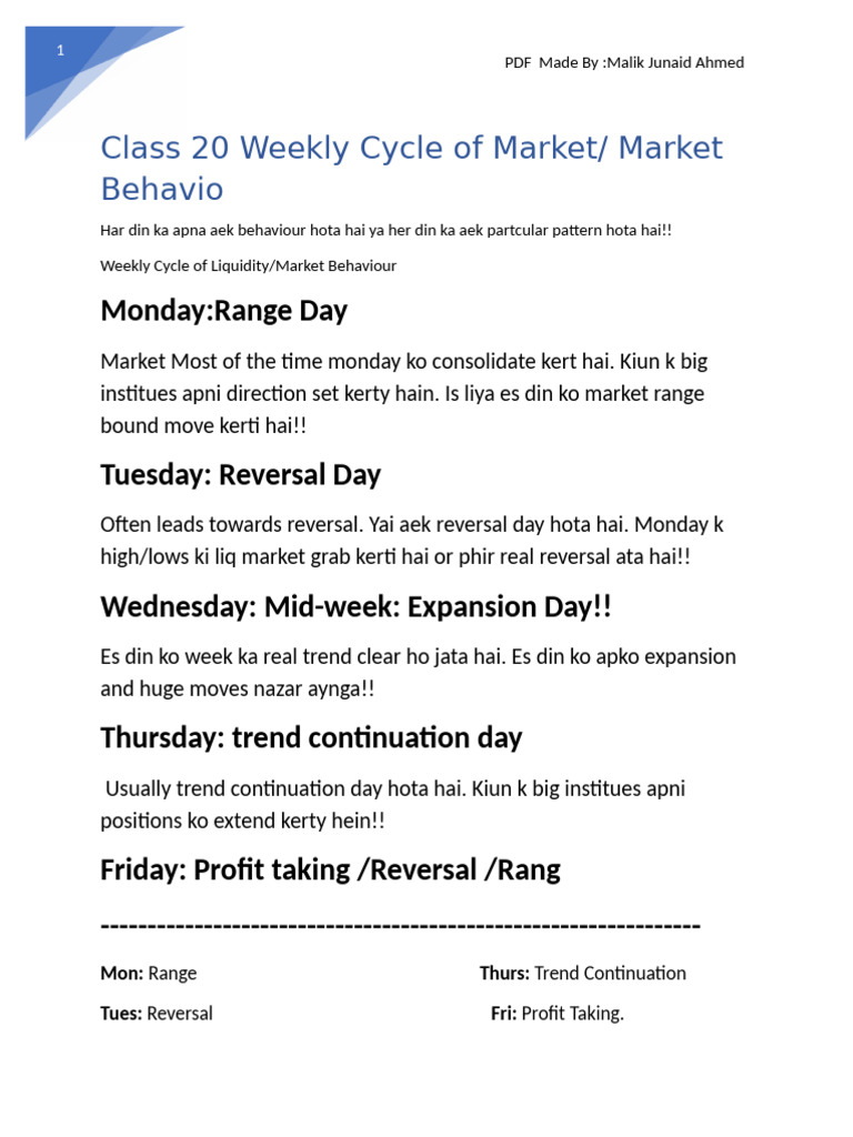 CLass 20 Weekly Cycle of Market | PDF | Market Trend | Business Economics