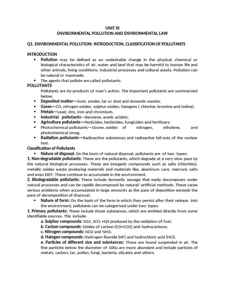 Environmental Studies Unit 3 | PDF | Air Pollution | Water Pollution