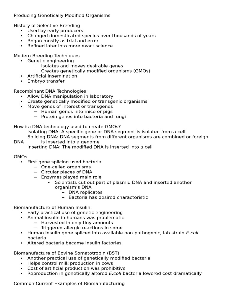Producing Genetically Modified Organisms | PDF | Genetic Engineering | Gene