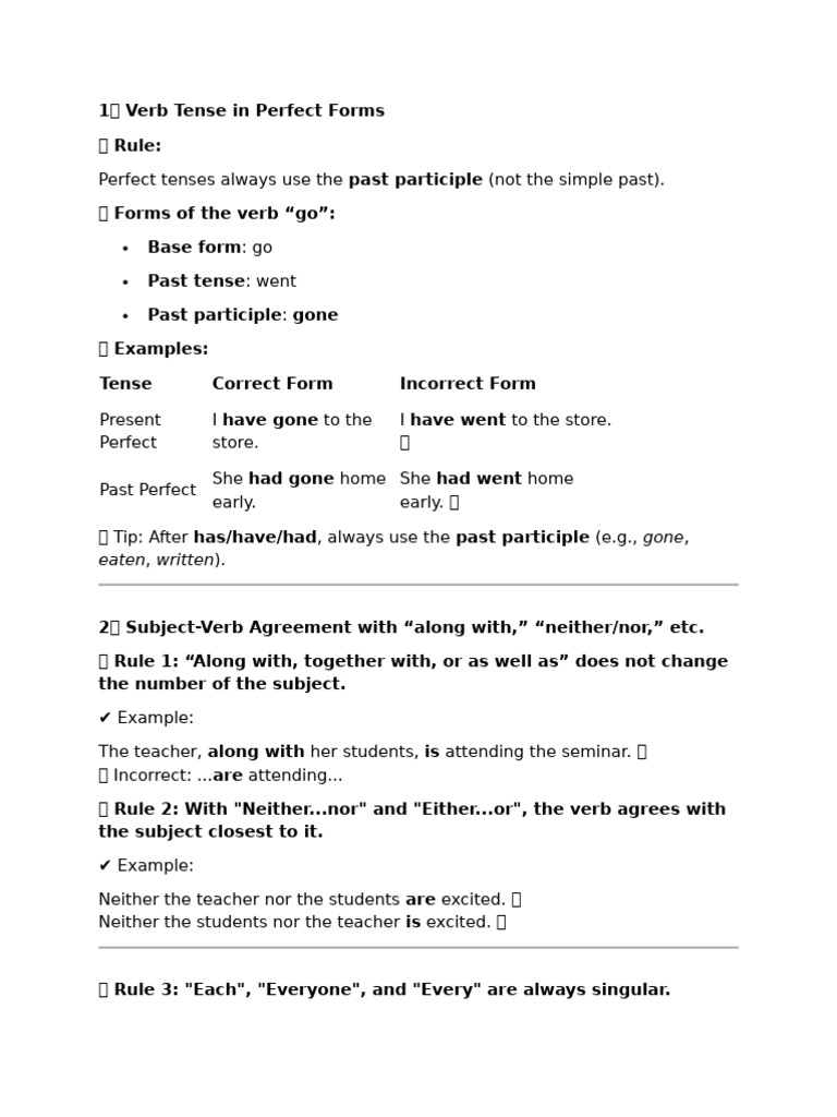 Verb Tense in Perfect Forms | PDF