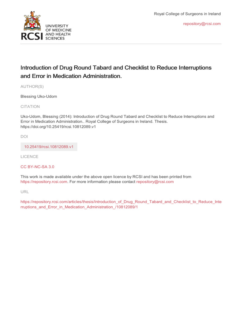 Introduction of Drug Round Tabard and Checklist To Reduce Interru | PDF ...