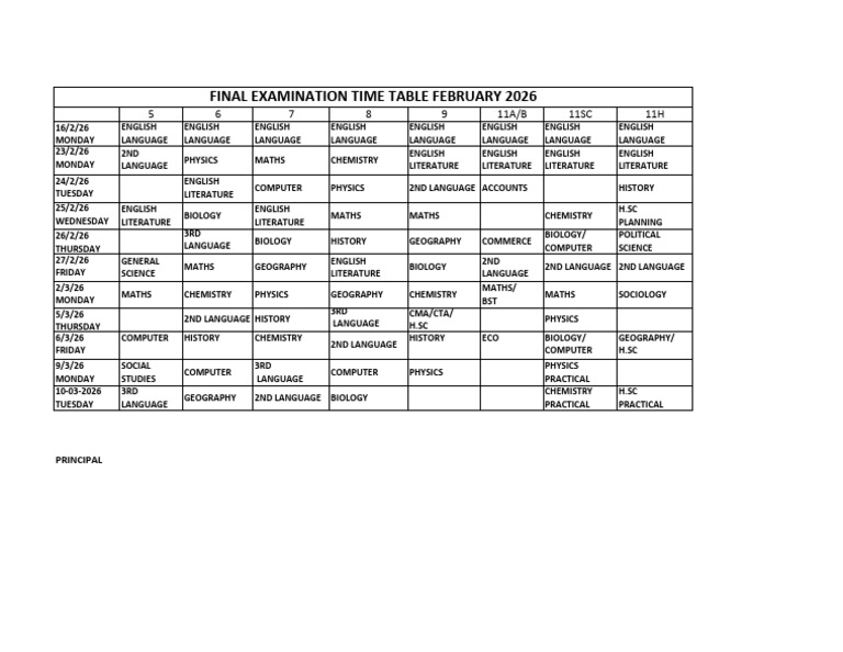Final Time Table 26 Feb | PDF