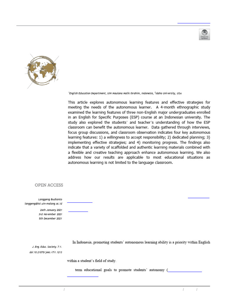Autonomous Learning Features A Case Study in An in | PDF | Learning ...