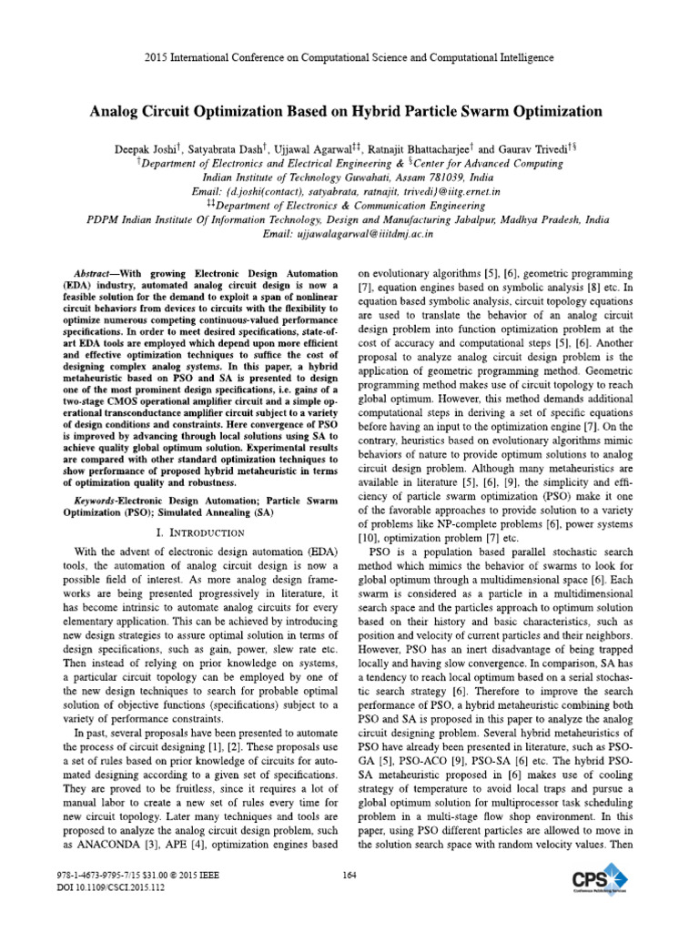 Analog Circuit Optimization Based On Hybrid Particle Swarm Optimization ...