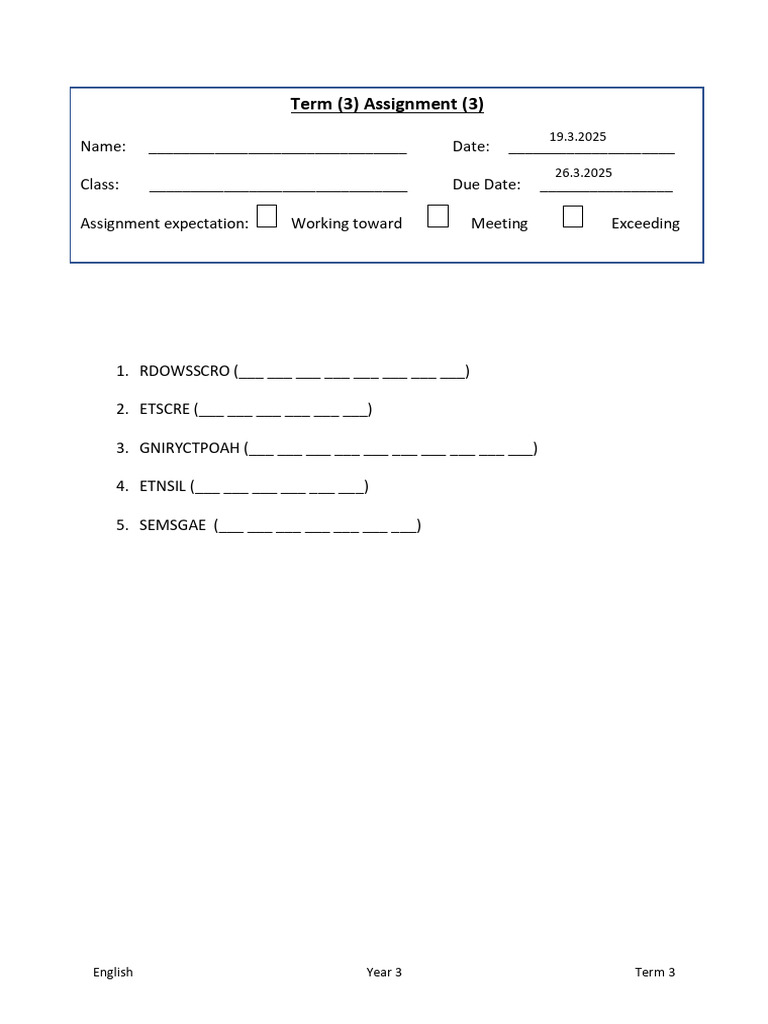 Yr 3 English Assignment 3 Term 3 2 | PDF