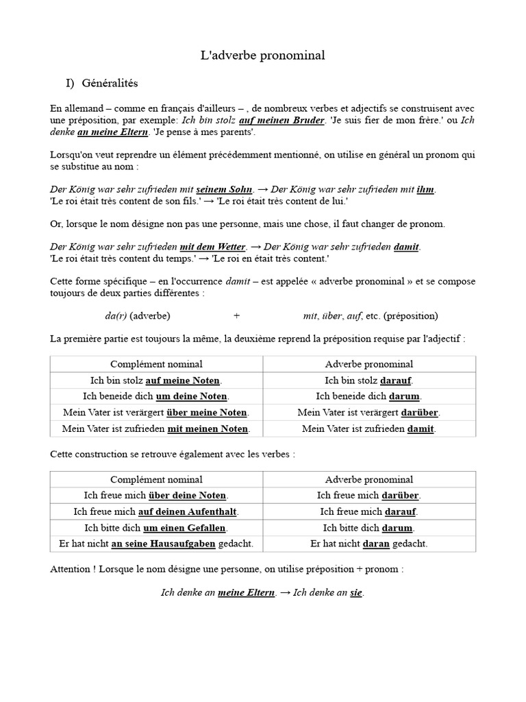L'adverbe Pronominal | PDF