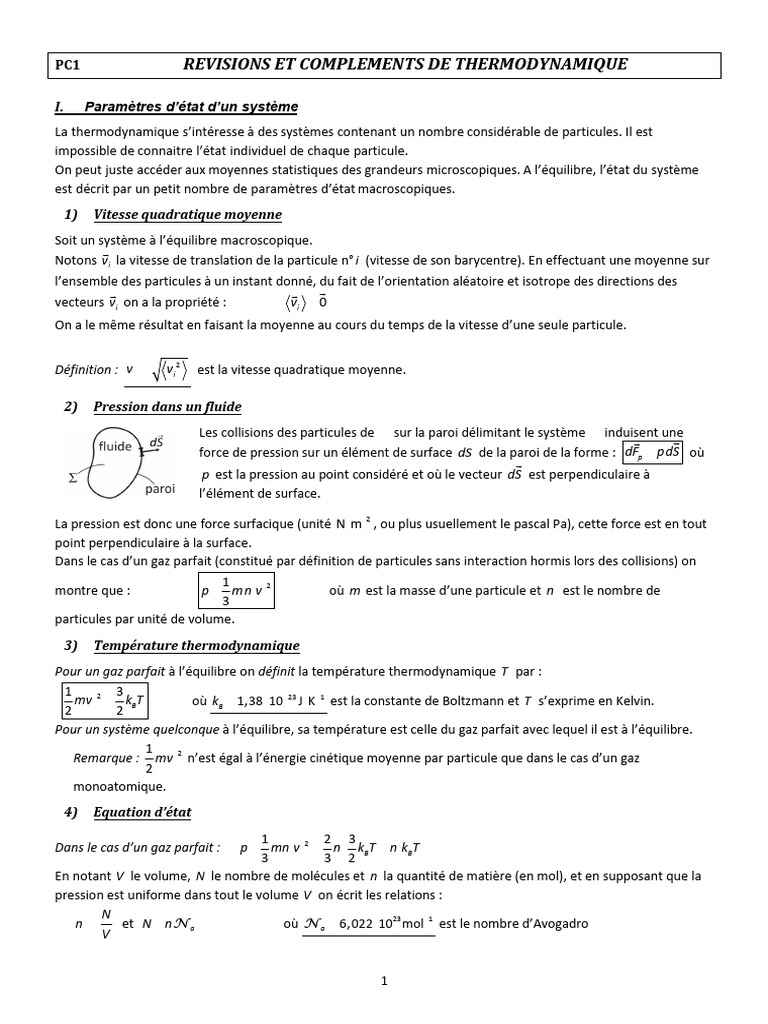 1 Révisions Et Compléments de Thermo - Cours | PDF | Enthalpie de ...