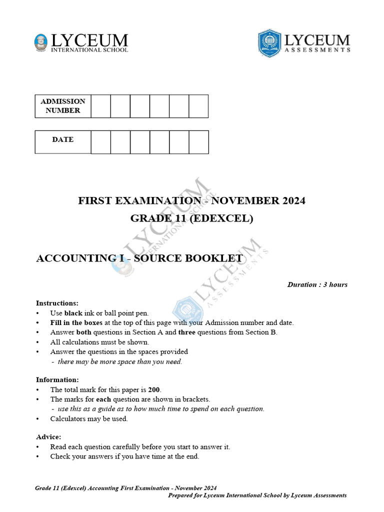 Grade 11 (Edexcel) Accounting - Source Booklet | PDF | Expense ...