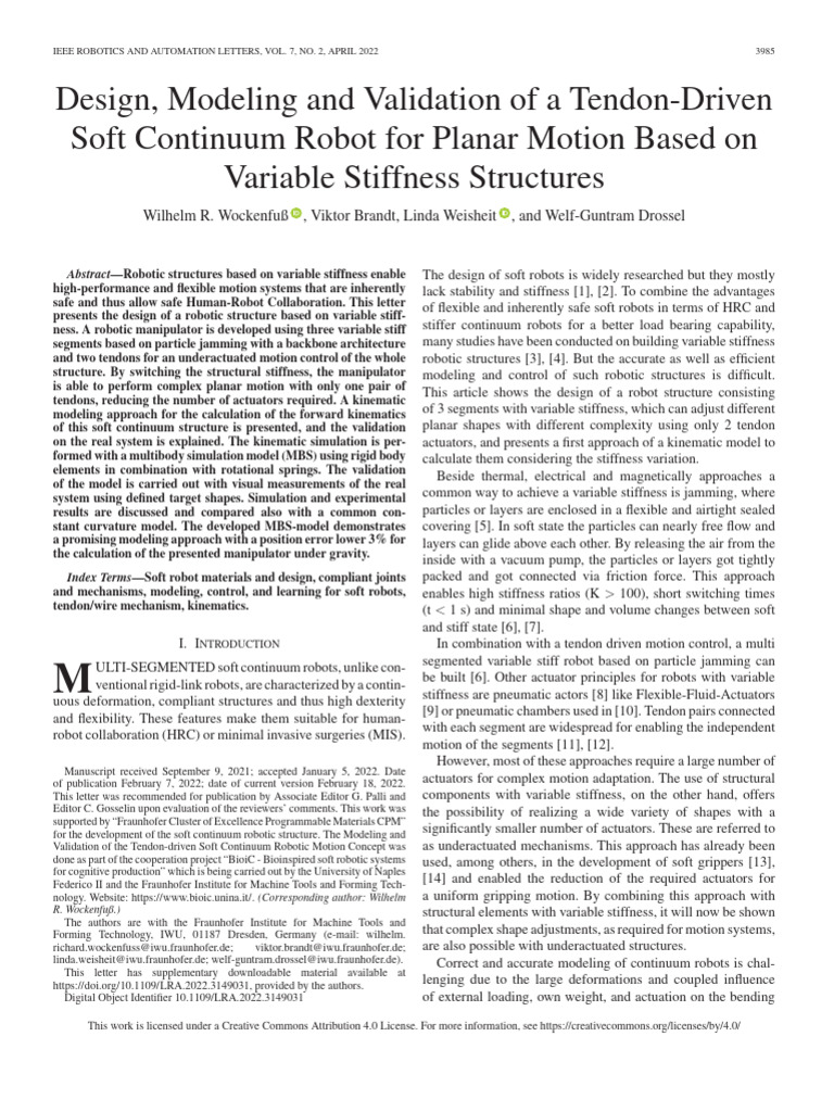 Design Modeling and Validation of A Tendon-Driven Soft Continuum Robot ...