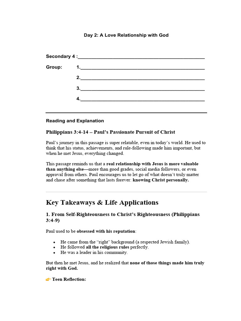 Day 2 - A Love Relationship With God | PDF | Jesus | Paul The Apostle