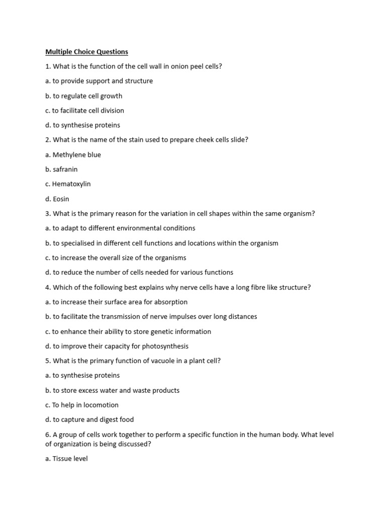The Cell Question Bank 1 | PDF | Cell (Biology) | Cytoplasm