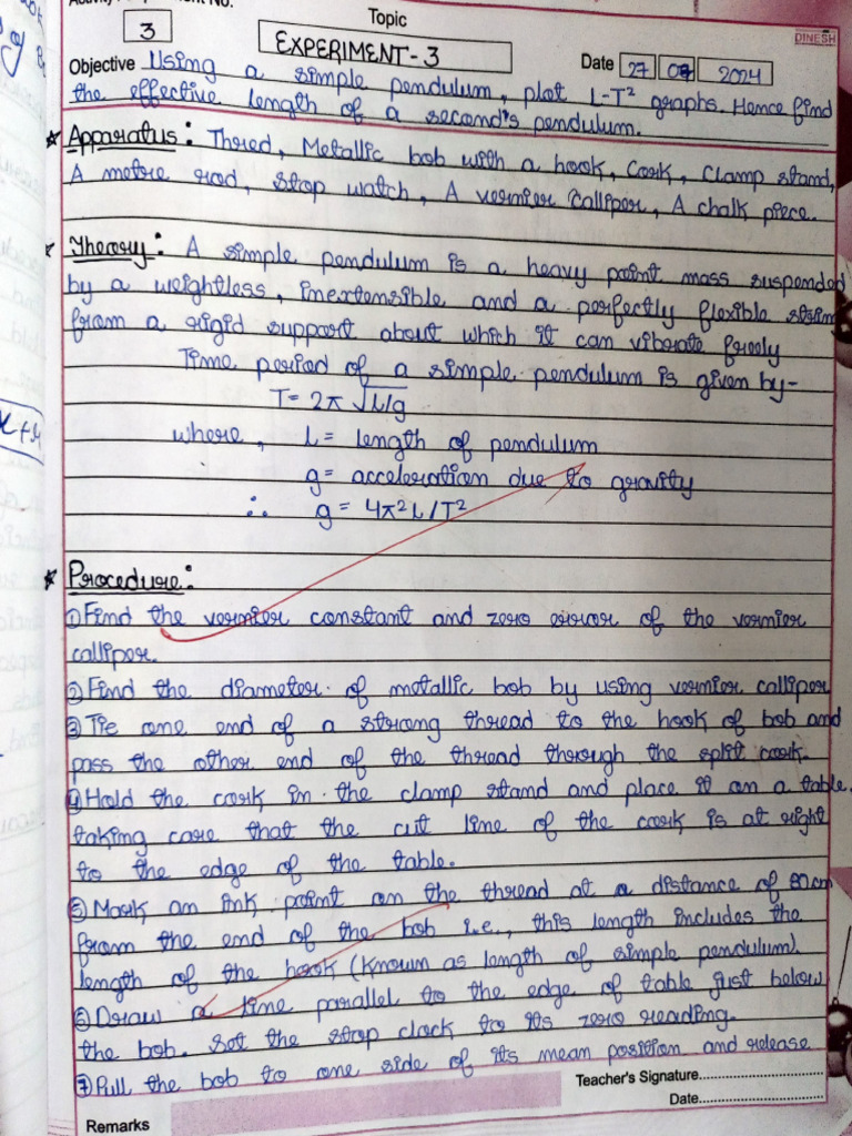 Experiment 04 Using A Simple Pendulum Plot L-T Graph and Find Effective ...