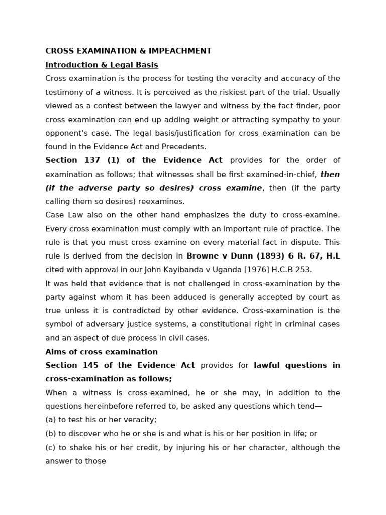 Cross Examinatio-Year Two | PDF | Witness Impeachment | Witness