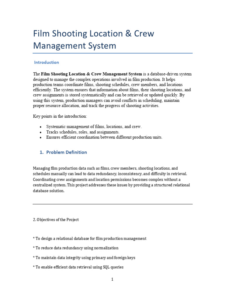 Film Shooting Location Crew Management Assignment 2 | PDF | Databases ...