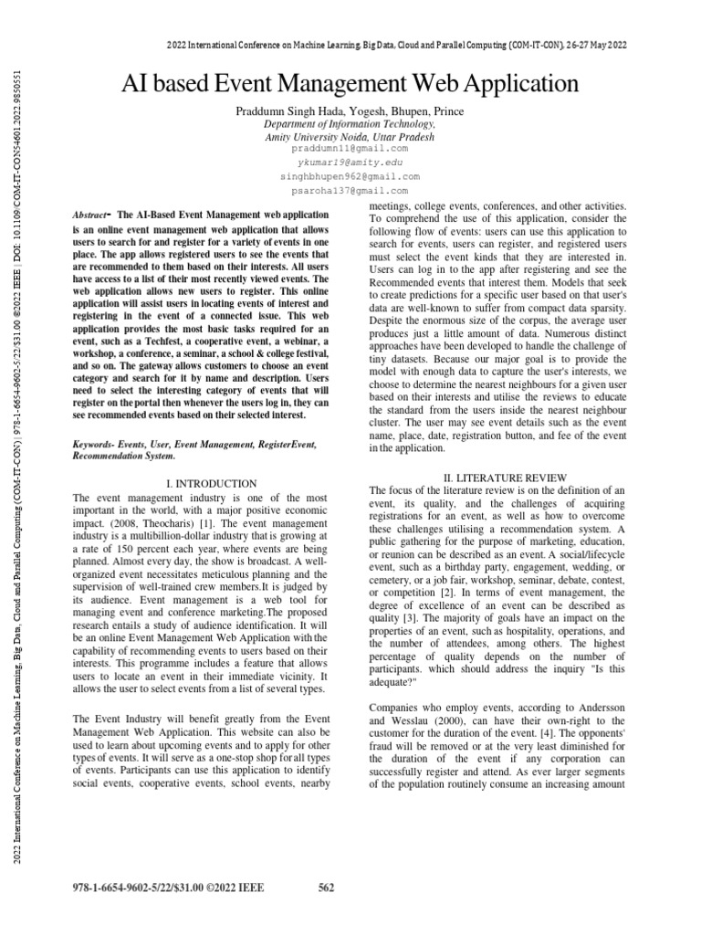 AI Based Event Management Web Application | PDF | Computing