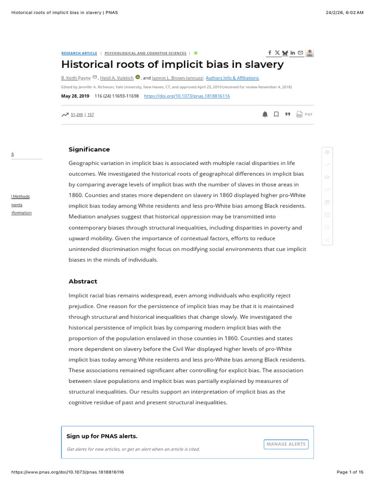 Historical Roots of Implicit Bias in Slavery - PNAS | PDF | Bias ...