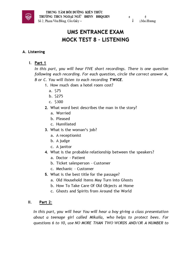 Ums Mock Test Listening 8 | PDF