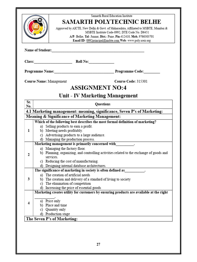 Man 315301 Unit IV Assignment No 4 | PDF | Digital Marketing | Online ...